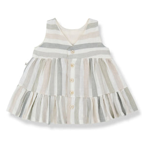 1+ in the family - Gestreiftes Leinen Calonge Kleid | Ecru