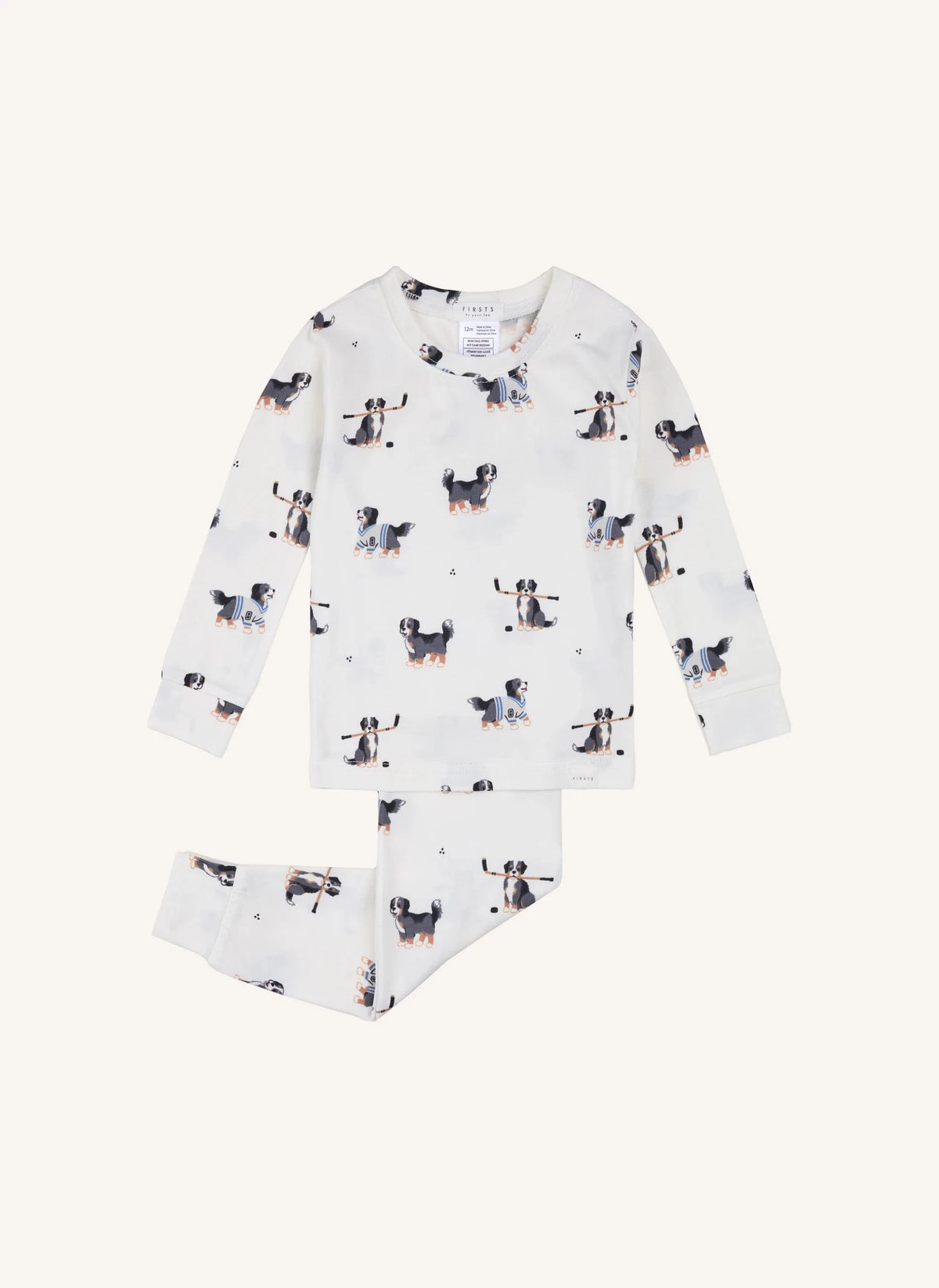 Petit Lem - Modal ve Organik Pamuklu Bebek Köpek Desenli Pijama | Ekru