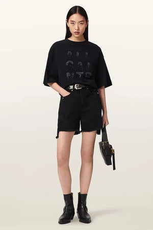 AllSaints Damen Baumwoll-Oversize-STACKS-T-Shirt