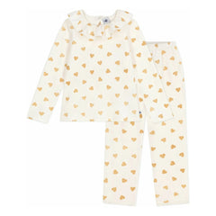 Petit Bateau - Ruffled Pajamas Glittery Hearts Organic Cotton | Ecru