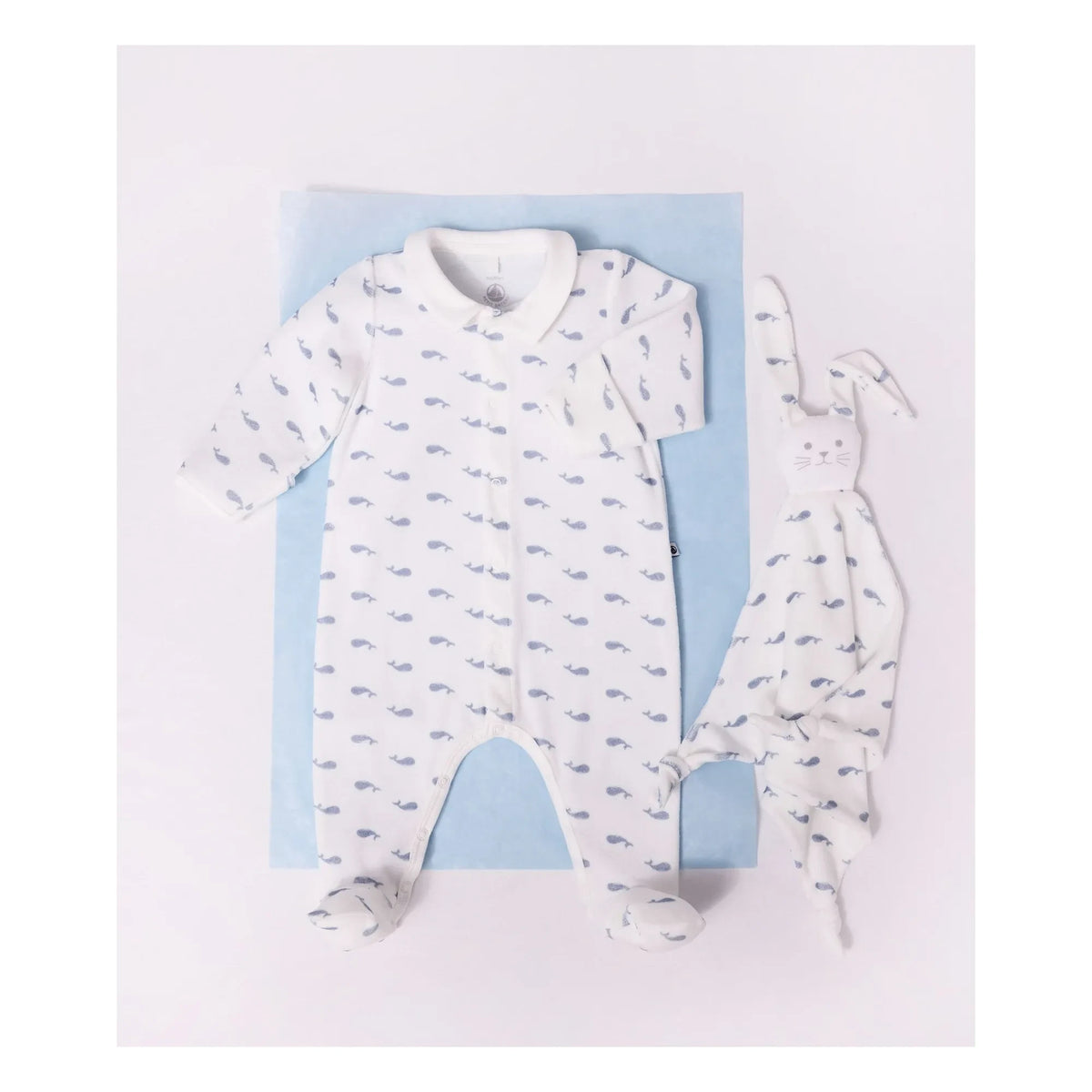 Petit Bateau - Pyjamas Dors Bien Baleines Kadife Organik Pamuk | White