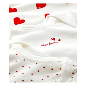 Petit Bateau - 3'lü Organik Pamuk Kalp Tulum | Beyaz