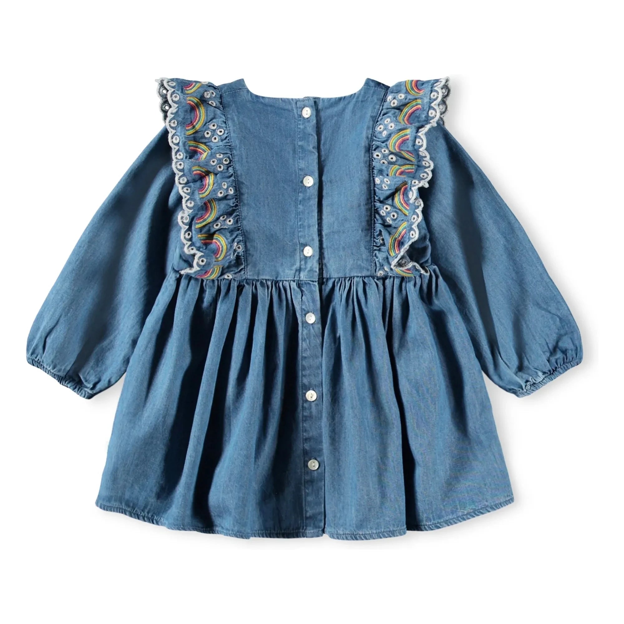 Molo - Carlene Arc-en-ciel Organik Pamuk Fırfırlı Elbise | Denim mavi