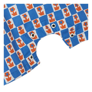 Fabula - Ruffled Dungarees Damiers Flowers | Blue