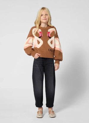 Chloé - Maglione in cotone biologico Flamants Roses | Caramello