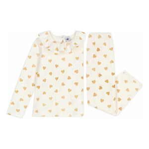 Petit Bateau - Ruffled Pajamas Glittery Hearts Organic Cotton | Ecru