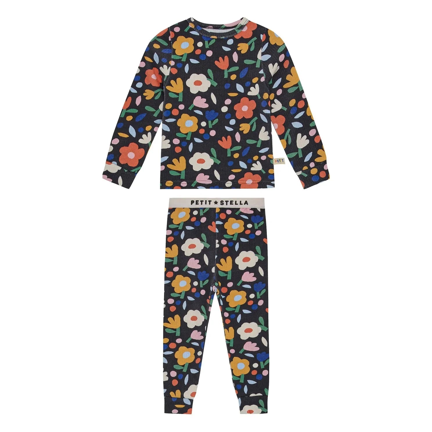 Petit Stella - Pijama de algodón Pima y modal con estampado floral | Negro