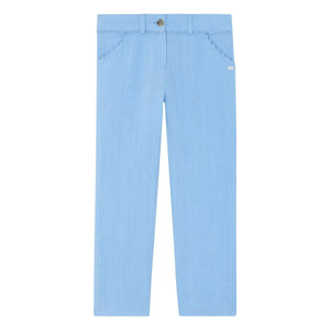 Tartine et Chocolat - Linen Ruffle Pants with Pockets | Light blue