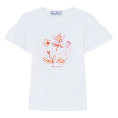 Tartine et Chocolat - Blumenstickerei Ballonärmel T-Shirt | Weiß