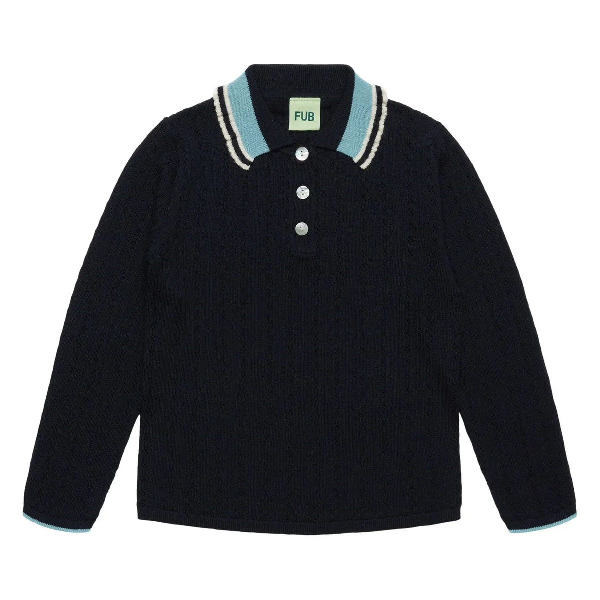 FUB - Merinos Yünlü Pointelle Polo Tişört | Lacivert