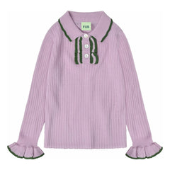 FUB - Polo Yaka İnce Triko Merinos Yünü Volanlı | Mauve