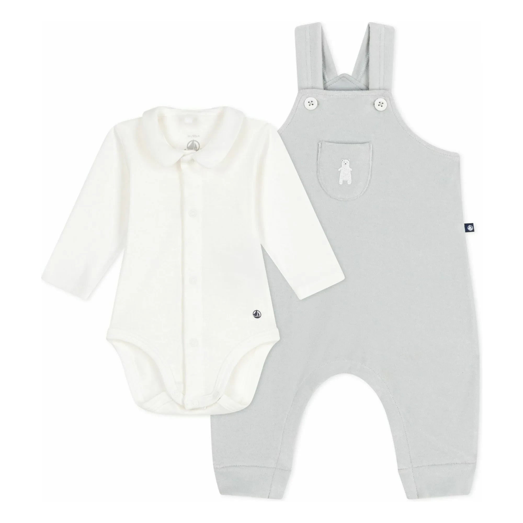 Petit Bateau - Organik pamuklu ayıcık salopet ve body seti | Gri