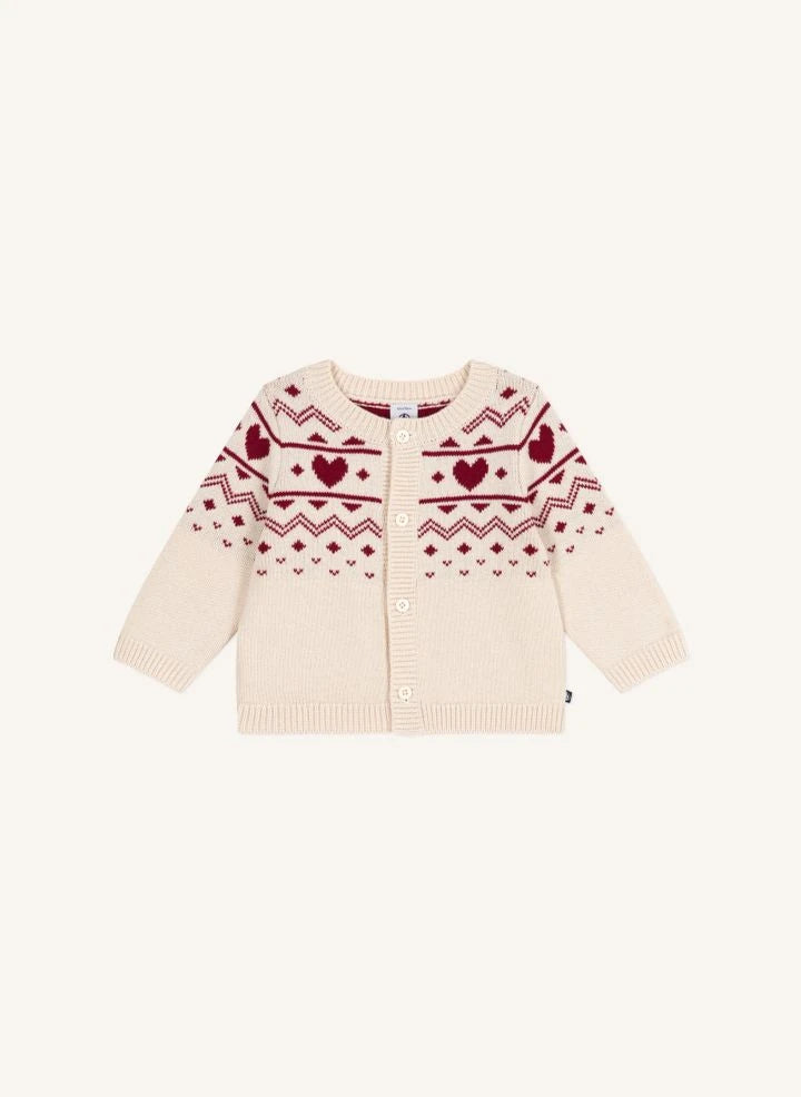 Petit Bateau - صديري صوفي بنقشة قلب للأطفال | Ecru