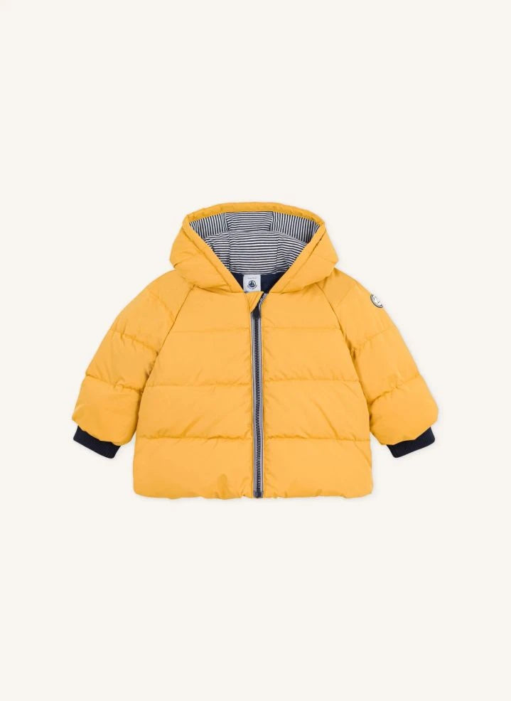 Petit Bateau - معطف ريش الإوز للأطفال سادة | أصفر