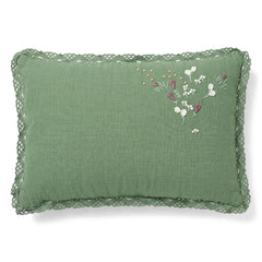 Editions Aimable - Cojín Camille Floral | Muselina Verde Oscuro