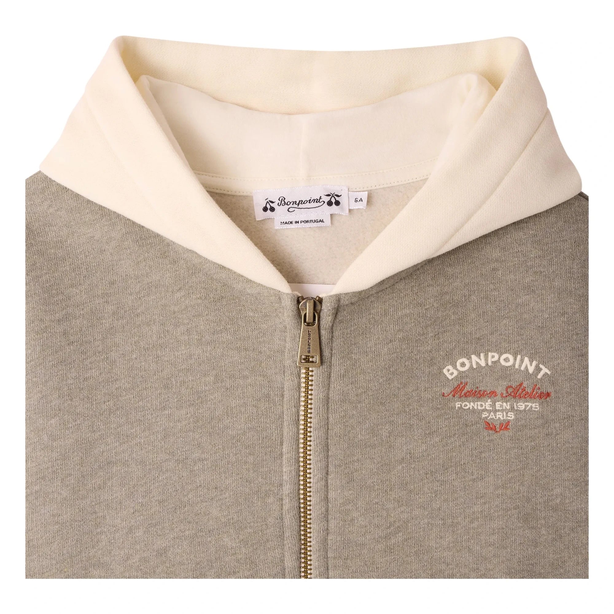 Bonpoint - Elroy Organik Pamuklu Chiné Kapüşonlu Fermuarlı Sweatshirt | Haki