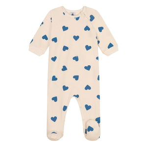 Petit Bateau - Kapüşonlu Fermuarlı Polar Kalp Desenli Pijama | Bej