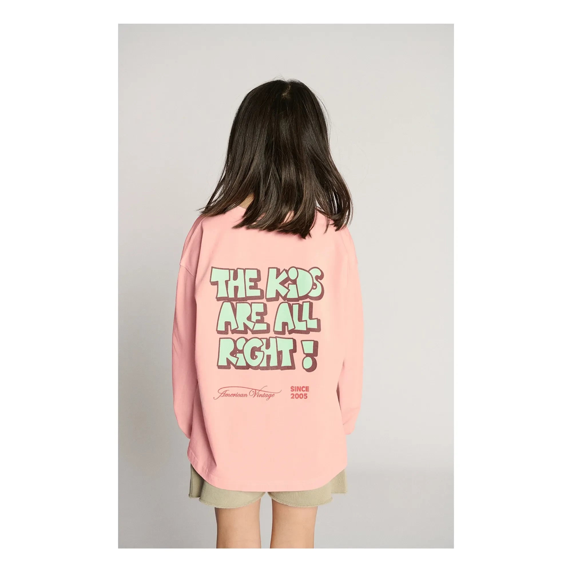 American Vintage - Fizvallay Uzun Kollu Tişört The Kids Are All Right | Soluk Pembe