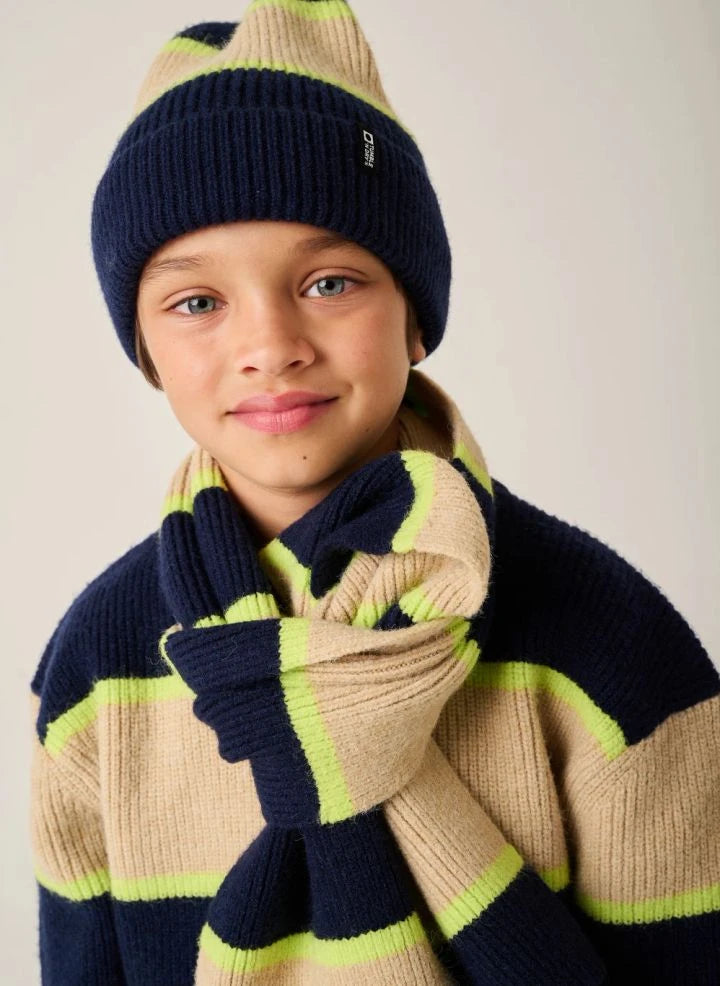 Tumble N'Dry - Conjunto de gorro y bufanda a rayas | Azul noche