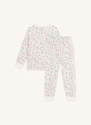 Petit Bateau - Organik pamuklu polar çiçek desenli pijama | Beyaz