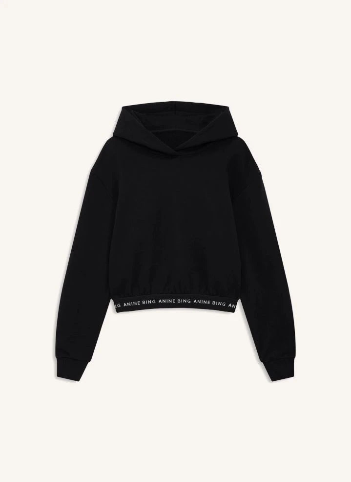 Anine Bing - Dany Kırpılmış Pamuklu Sweatshirt | Siyah