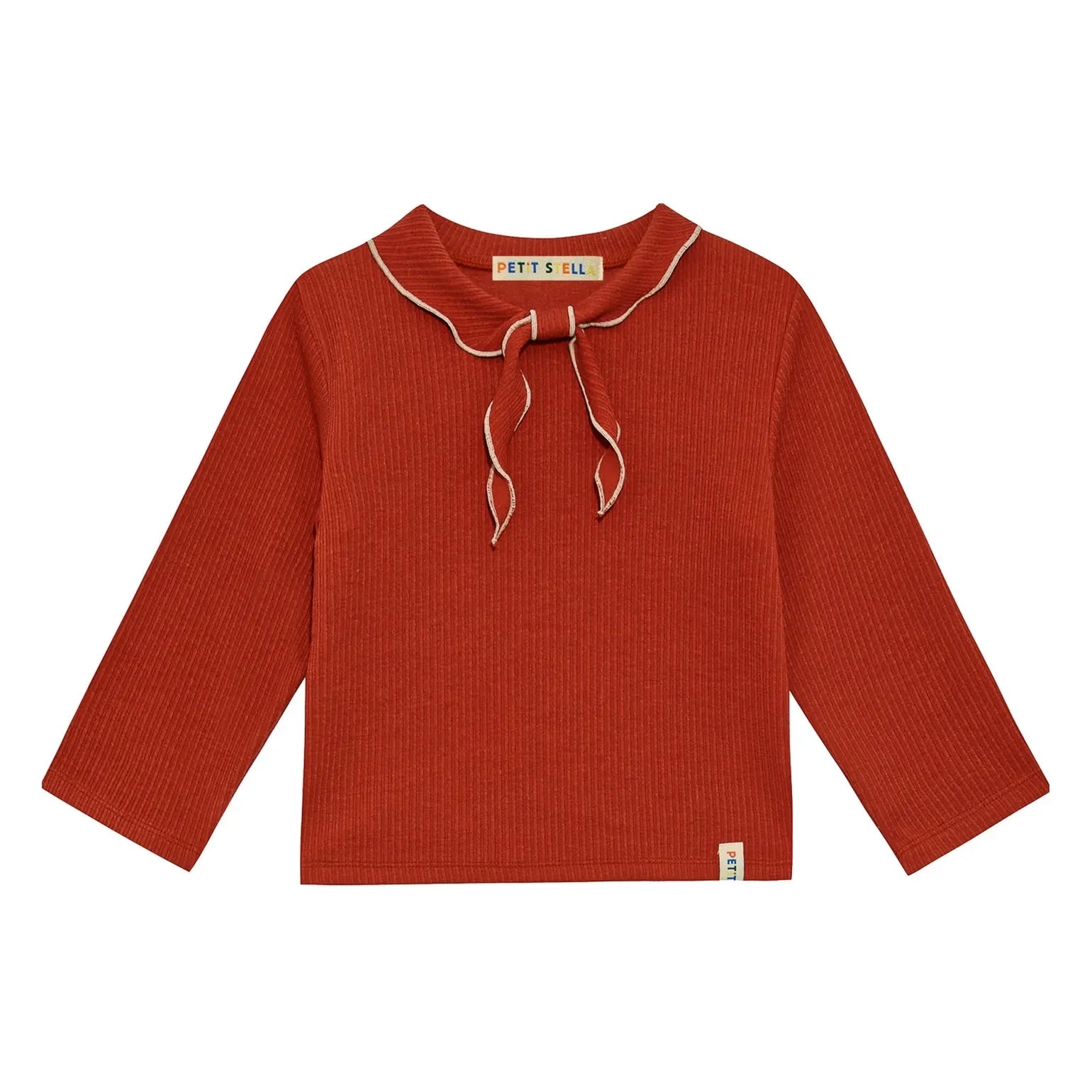 Petit Stella - Camiseta con cuello de bufanda acanalado | Rojo ladrillo