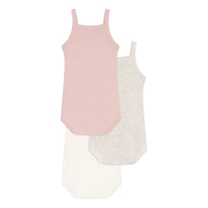 Petit Bateau - 3'lü Organik Pamuklu Straplez Body Seti | Pudra pembesi