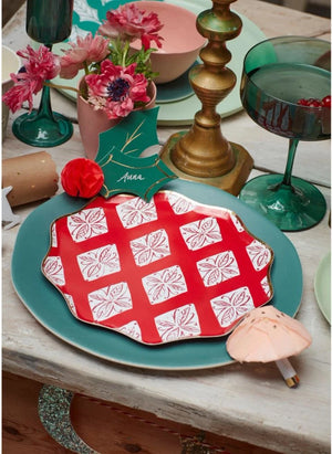 Meri Meri - Block Print desenli büyük Noel tabakları - 8'li set