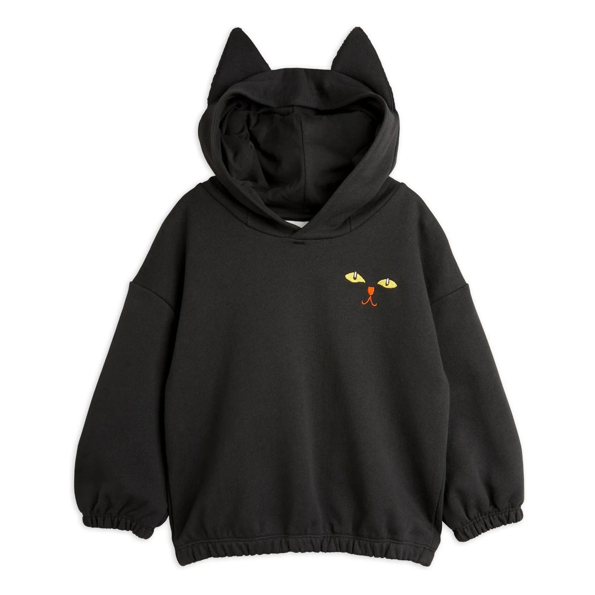 Mini Rodini - Siyah Organik Pamuklu Kedi Kapüşonlu Sweatshirt