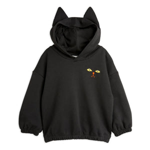 Mini Rodini - Siyah Organik Pamuklu Kedi Kapüşonlu Sweatshirt