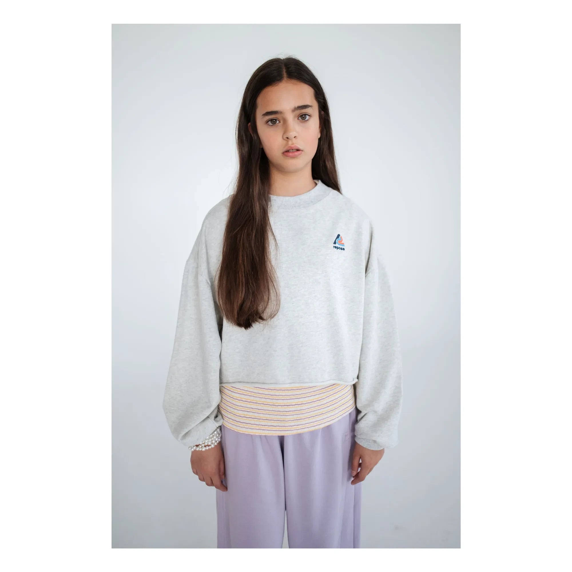 Repose AMS - Organik Pamuklu Crop Sweat | Gri Melanj