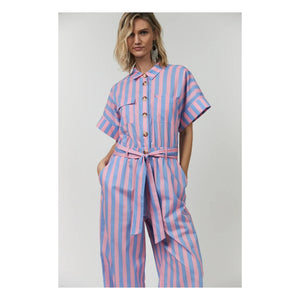 Lollys Laundry - Mathilde gestreifter Baumwoll-Jumpsuit | Rosa