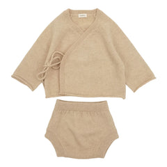 My Little Freckle - Organik Kaşmir Bloomer + Kruvaze Hırka Seti | Bej