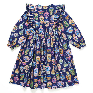 Maison Mangostan - Porcelain Kleid mit Volants | Dunkelblau