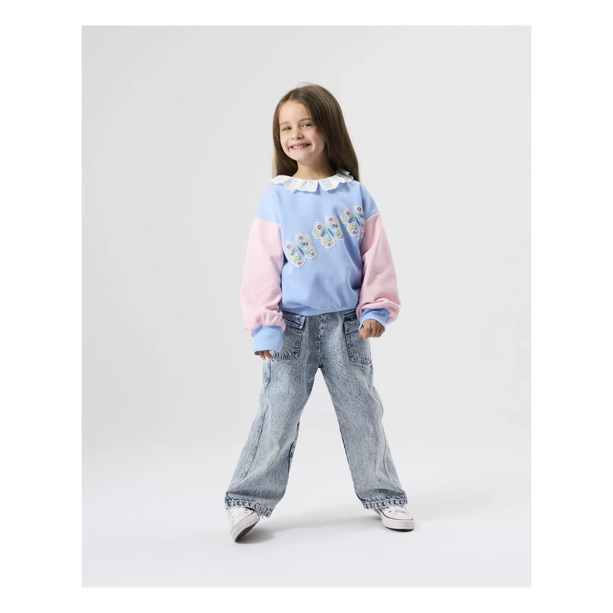 Goldie + Ace - Büyük Kesim Kelebek Sweatshirt | Mavi