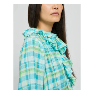 Laurence Bras - Philibong Cotton Checkered Dress | Turquoise