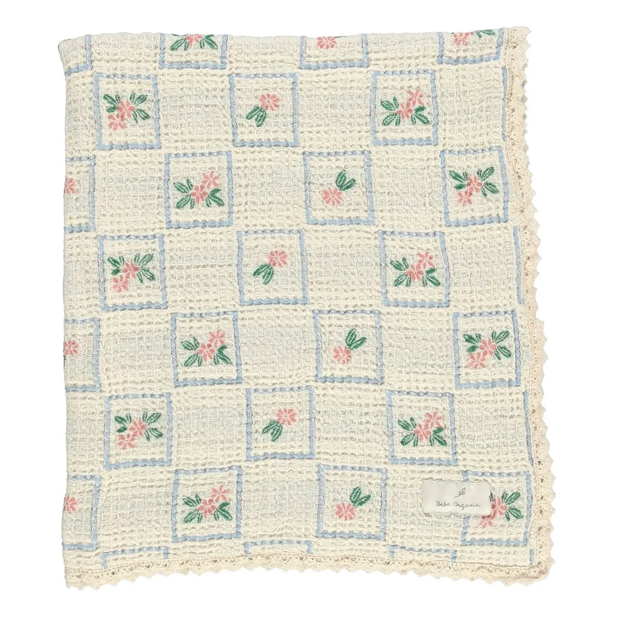 Bebe Organic - Manta de algodón orgánico con estampado floral Waffle | Crudo