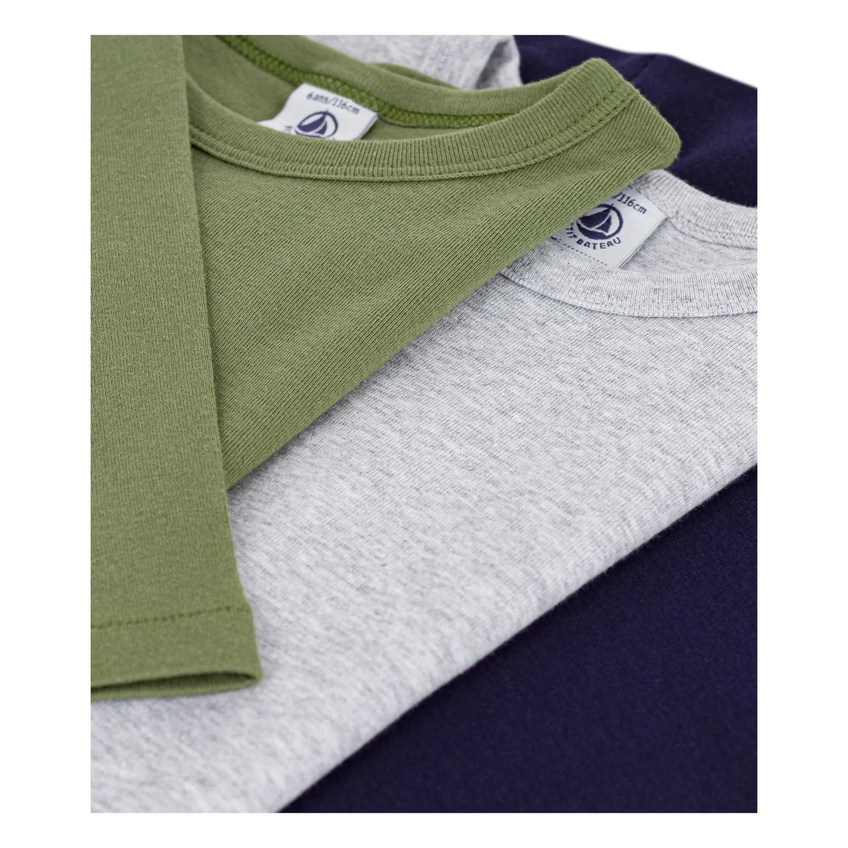 Petit Bateau - 3'lü Düz Uzun Kollu Tişört Paketi | Gri Melanj