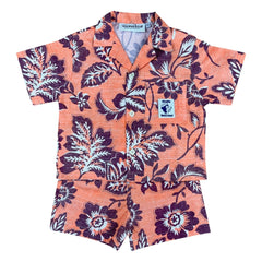 Club Trésor - Tiki Waikiki Popeline Hemd und Shorts Set | Orange