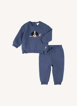 Petit Lem - Organik Pamuk Köpek Sweatshirt ve Jogger Seti | Mavi