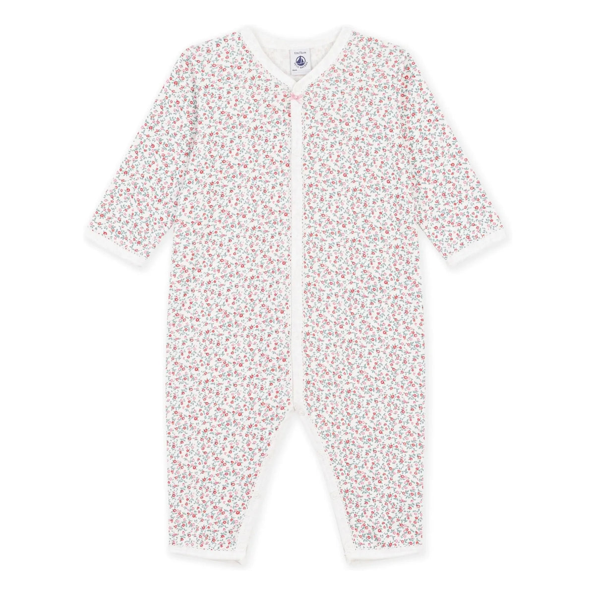 Petit Bateau - Dors Bien Piedsiz Çiçekli Organik Pamuklu Pijama | Beyaz