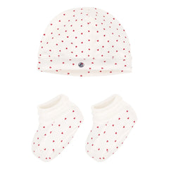 Petit Bateau - Organic Cotton Heart Beanie and Bootie Set | Ecru