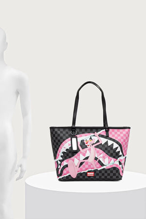 Sprayground - Bolsa de Compra de Cuero Sintético Negro con Pantera Rosa para Mujeres 910T9377NSZ