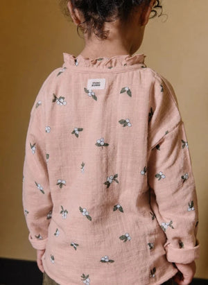 Studio Bohème - Blusa de Cuello con Cordón de Algodón Orgánico Olympe | Rosa