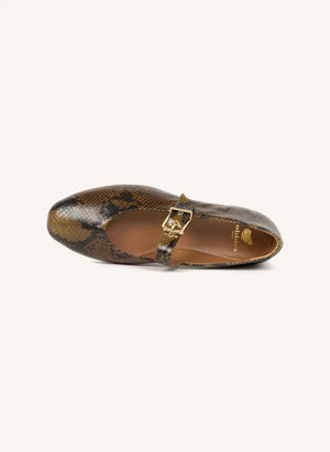 Bobbies - Zapatos de ballet de piel Mado con estampado de serpiente | Caqui