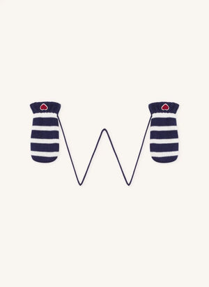 Petit Bateau - Guantes a rayas con corazón | Azul noche