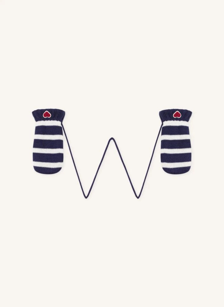 Petit Bateau - Guantes a rayas con corazón | Azul noche