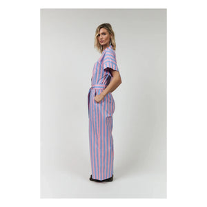 Lollys Laundry - Mathilde gestreifter Baumwoll-Jumpsuit | Rosa