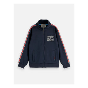 Scotch & Soda – Gestreiftes Sweatshirt mit Reißverschluss | Marineblau