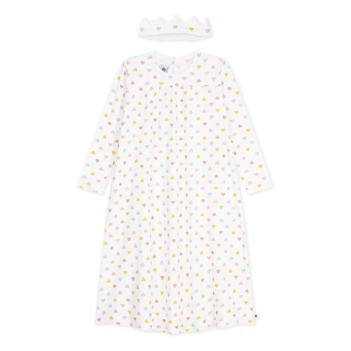 Petit Bateau - Organik pamuklu kalpli ve taçlı gecelik seti | Beyaz